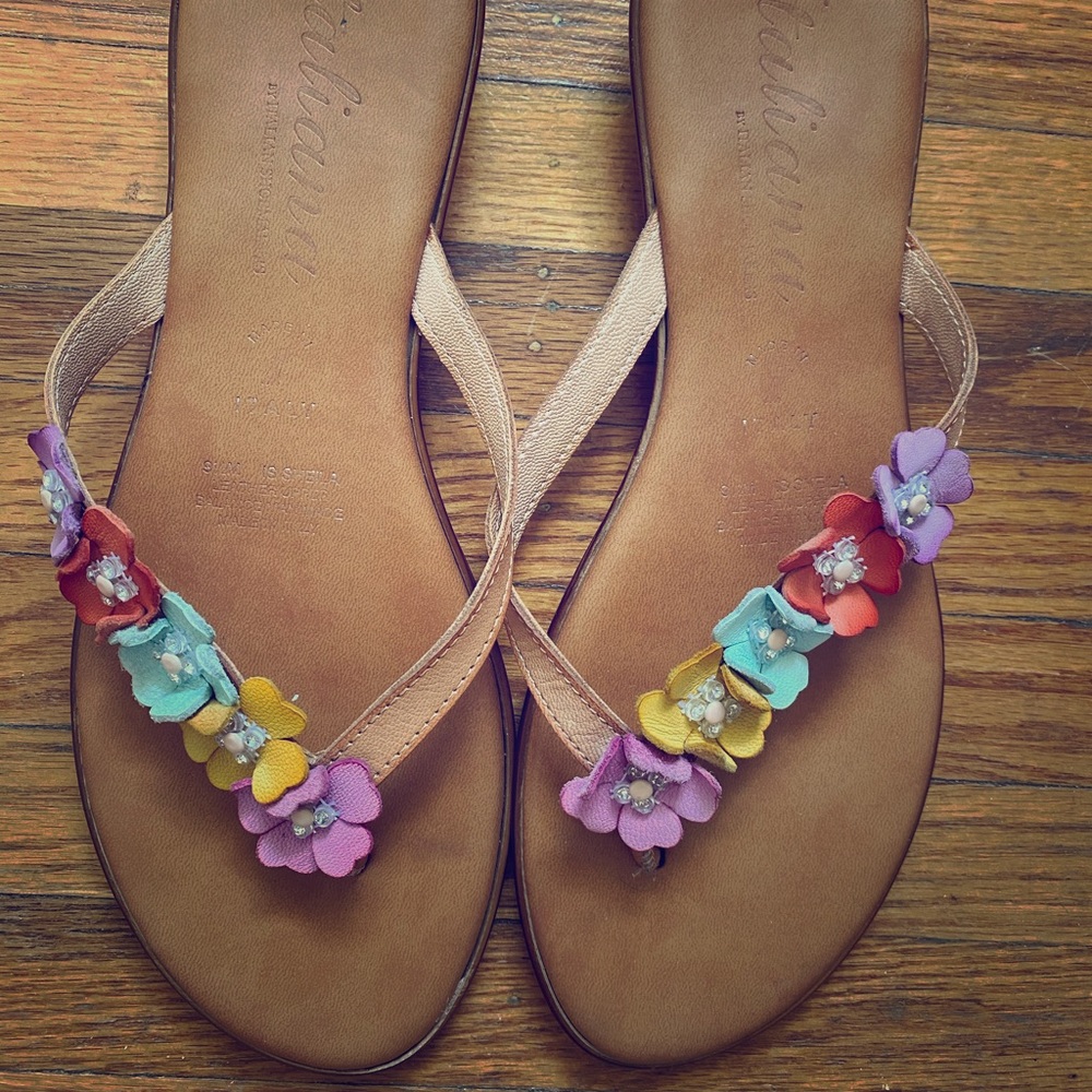 Italiana leather flowered sandals